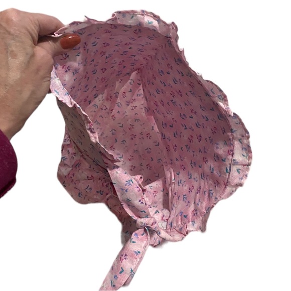 Pink Flower Bonnet Elastic Back and Tie - Picture 5 of 9